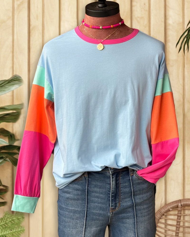 Color Block Classic Round Neck Sweatshirt-S.fashion