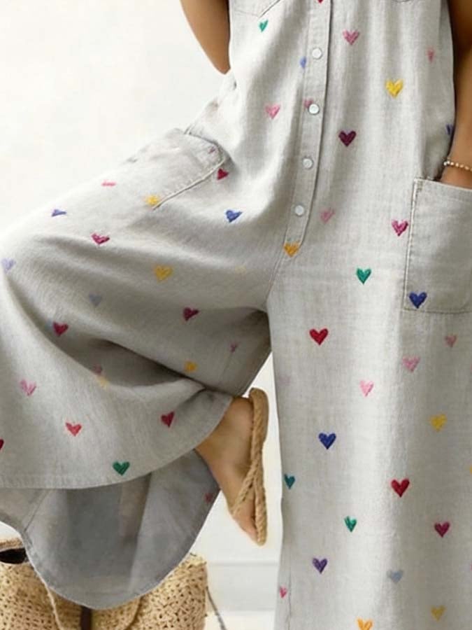 Women'S Casual Jumpsuit With Heart Print-S.fashion