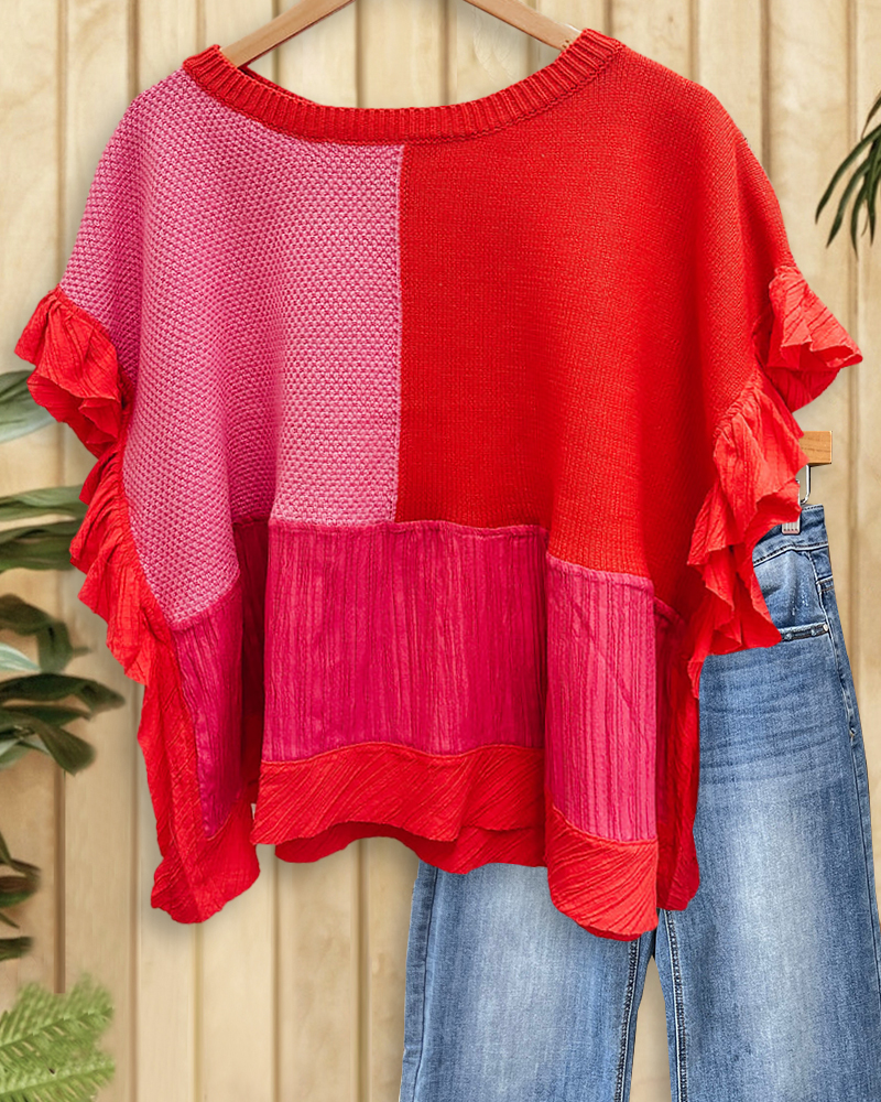 Color Block Patchwork Rocking Peplum Blouse-S.fashion