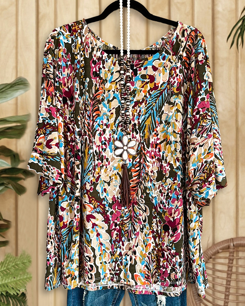 Watercolor Print Bold Casual Wear Blouse-S.fashion