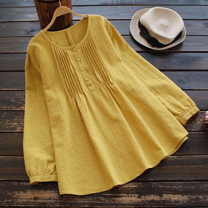 Women's Loose Cotton Linen Long Sleeved Shirt-S.fashion