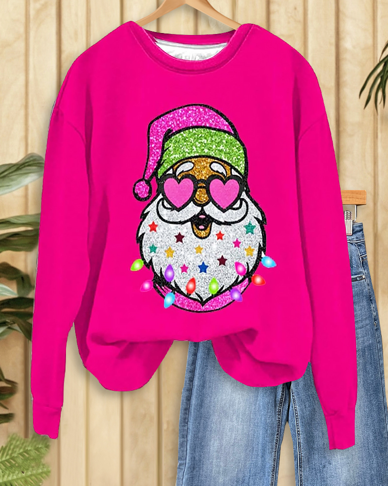 Santa Claus Print Urban Round Neck Sweatshirt-S.fashion