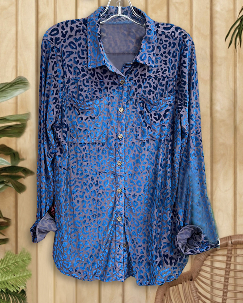 Leopard Jacquard Feminine Patch Pocket Shirt-S.fashion