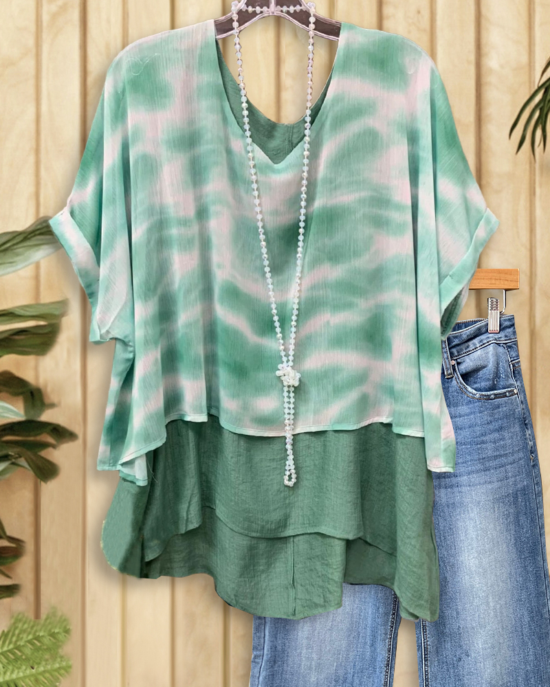 Tie Dye Chiffon Overlay Top-S.fashion