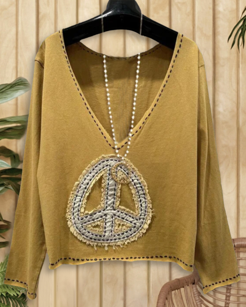Cotton Peace Sign Top-S.fashion