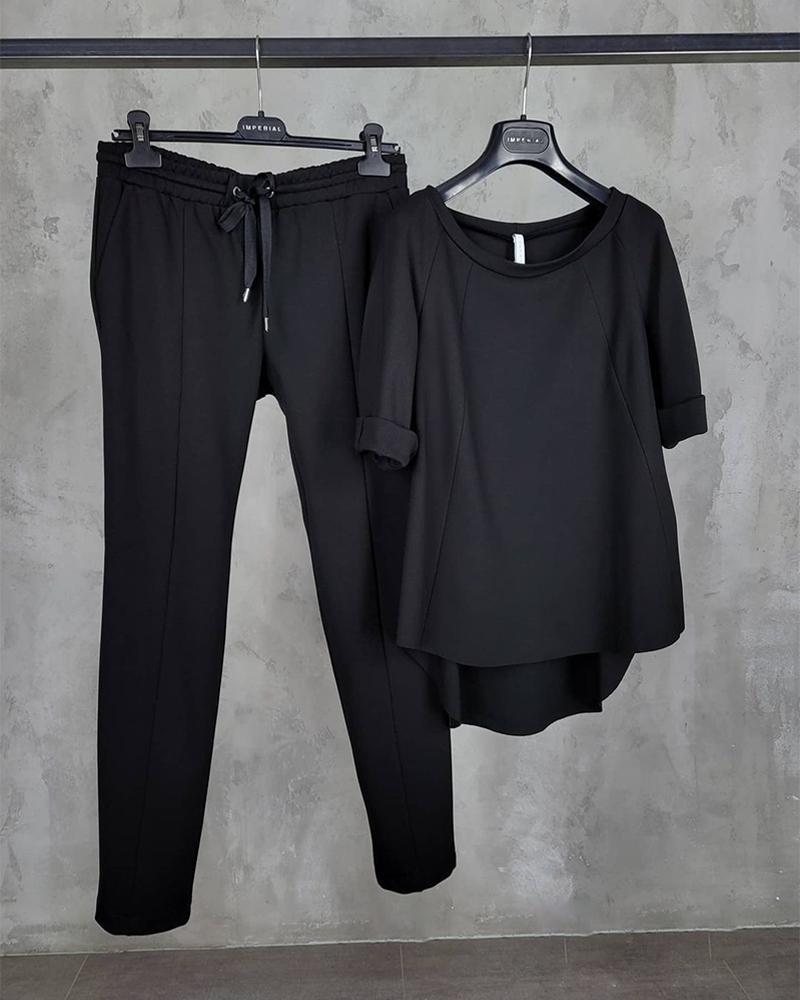 Solid Color Casual Two-piece Suit-S.fashion
