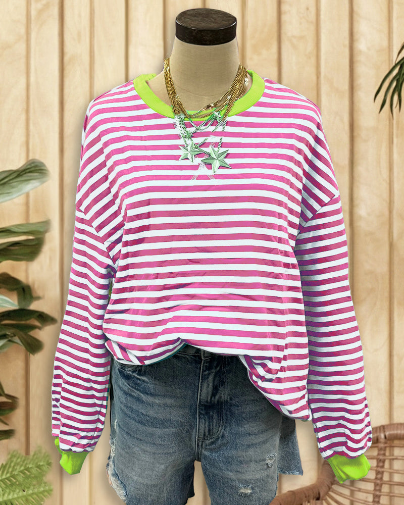 Patchwork Striped On-trend Round Neck Sweatshirt-S.fashion