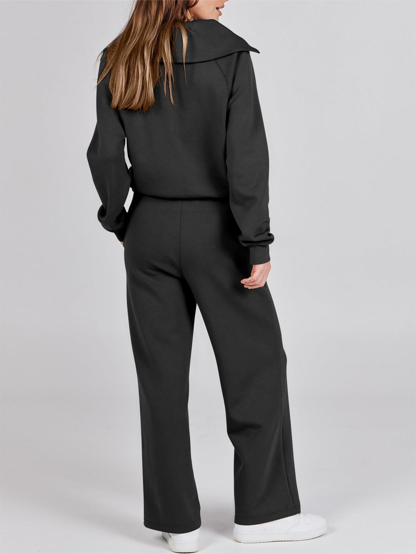 Women's 2 Piece Lounge Matching Set Wide Leg Sweatpant Half Zip Sweatshirt-S.fashion