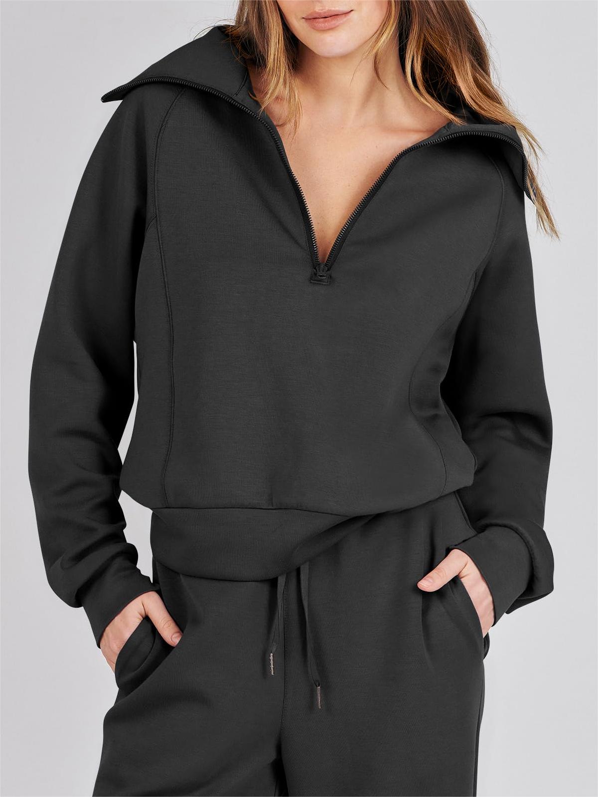 Women's 2 Piece Lounge Matching Set Wide Leg Sweatpant Half Zip Sweatshirt-S.fashion