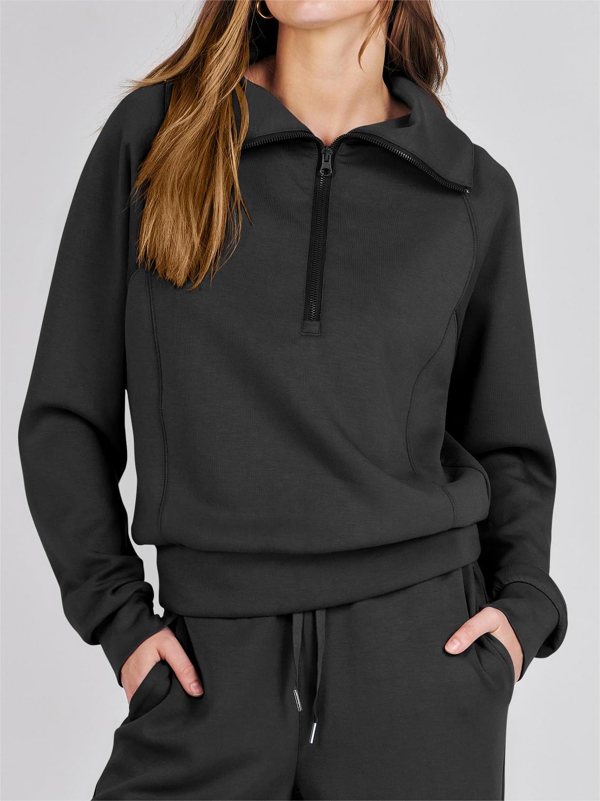 Women's 2 Piece Lounge Matching Set Wide Leg Sweatpant Half Zip Sweatshirt-S.fashion