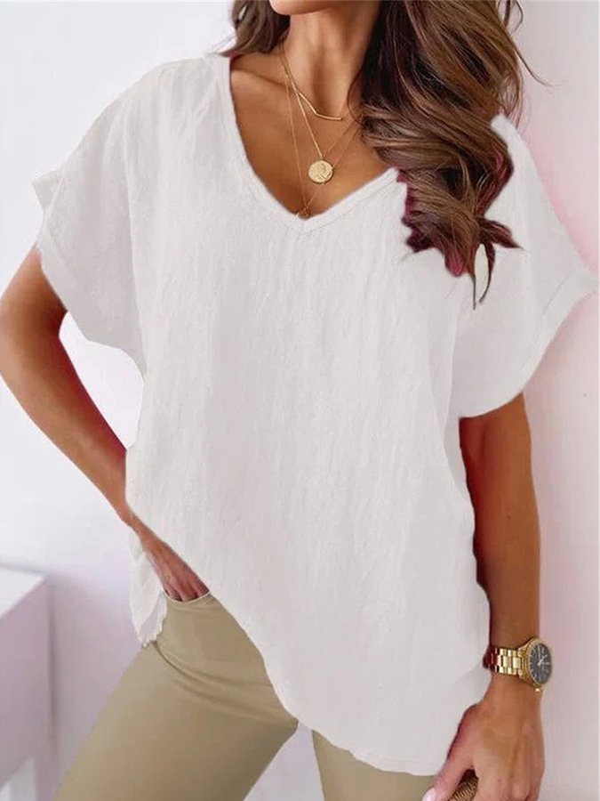 women's cotton linen loose casual top-S.fashion