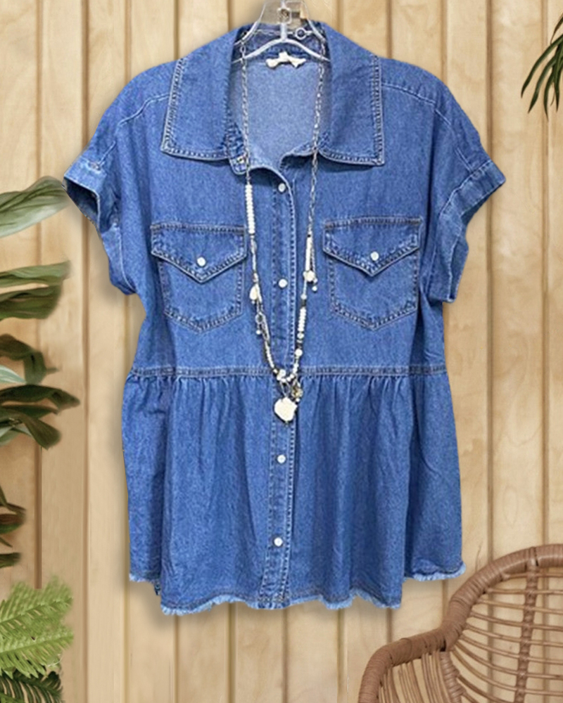 Loose Short-sleeved Denim Vest-S.fashion