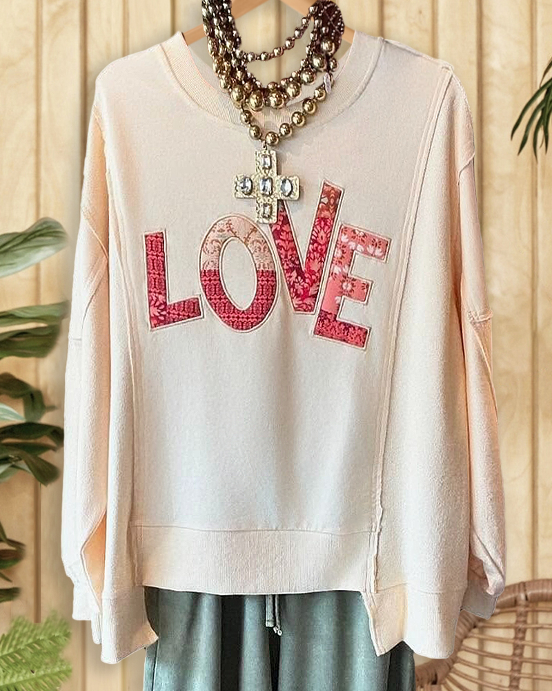 LOVE Applique Oversized Seamed Detail Sweatshirt-S.fashion