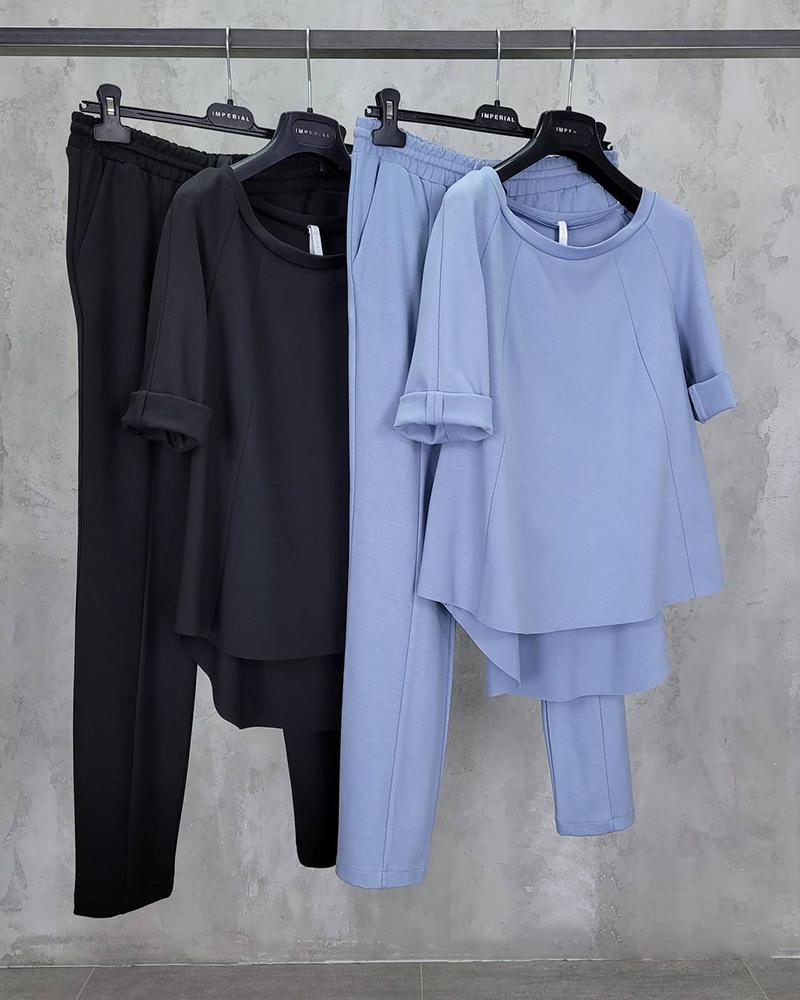 Solid Color Casual Two-piece Suit-S.fashion