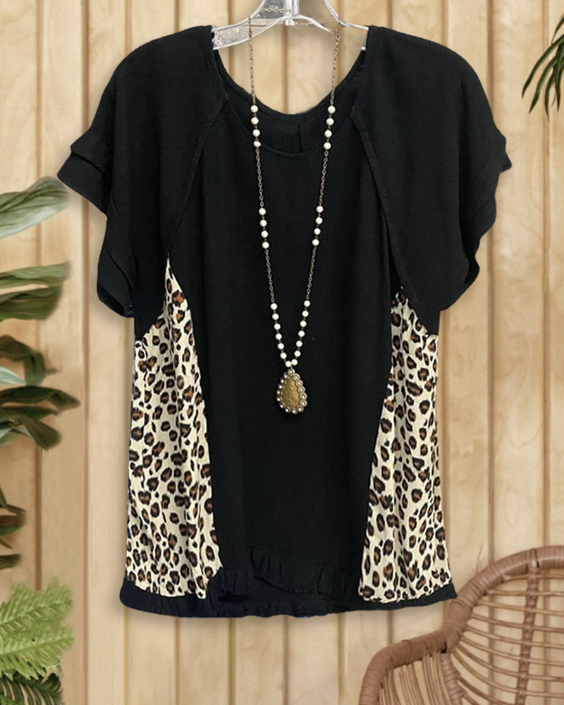 Leopard Color Block Tee-S.fashion