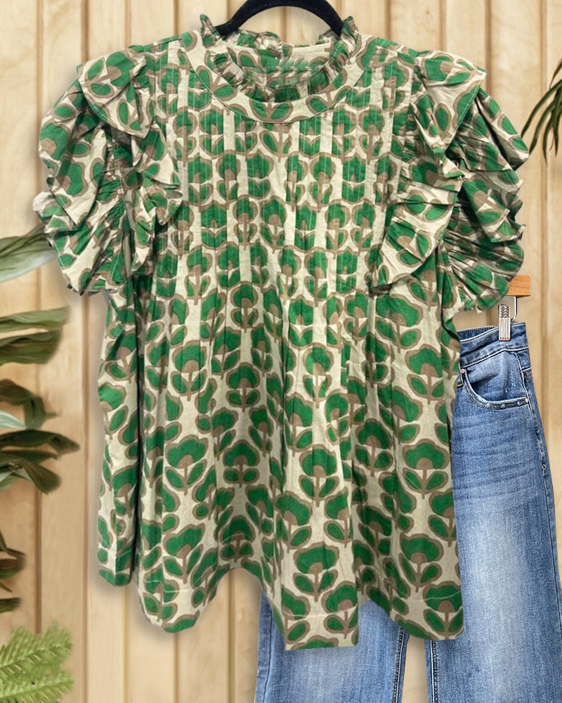 Floral Print Urban Ruffles Tiered Sleeve Camisole-S.fashion