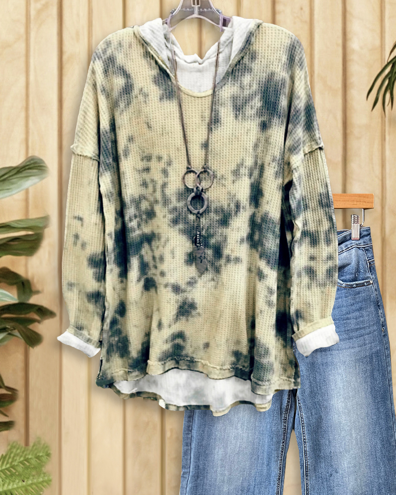 Tie Dye Modern Hooded Waffle Blouse-S.fashion