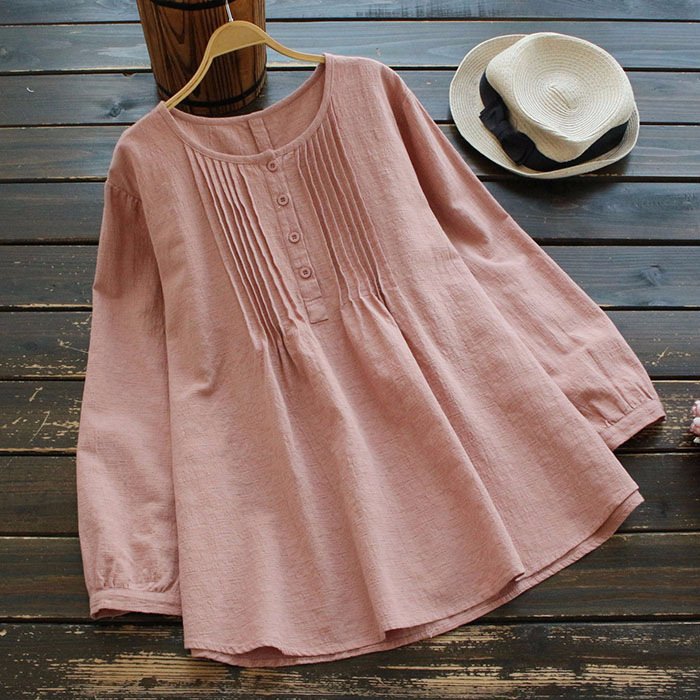 Women's Loose Cotton Linen Long Sleeved Shirt-S.fashion
