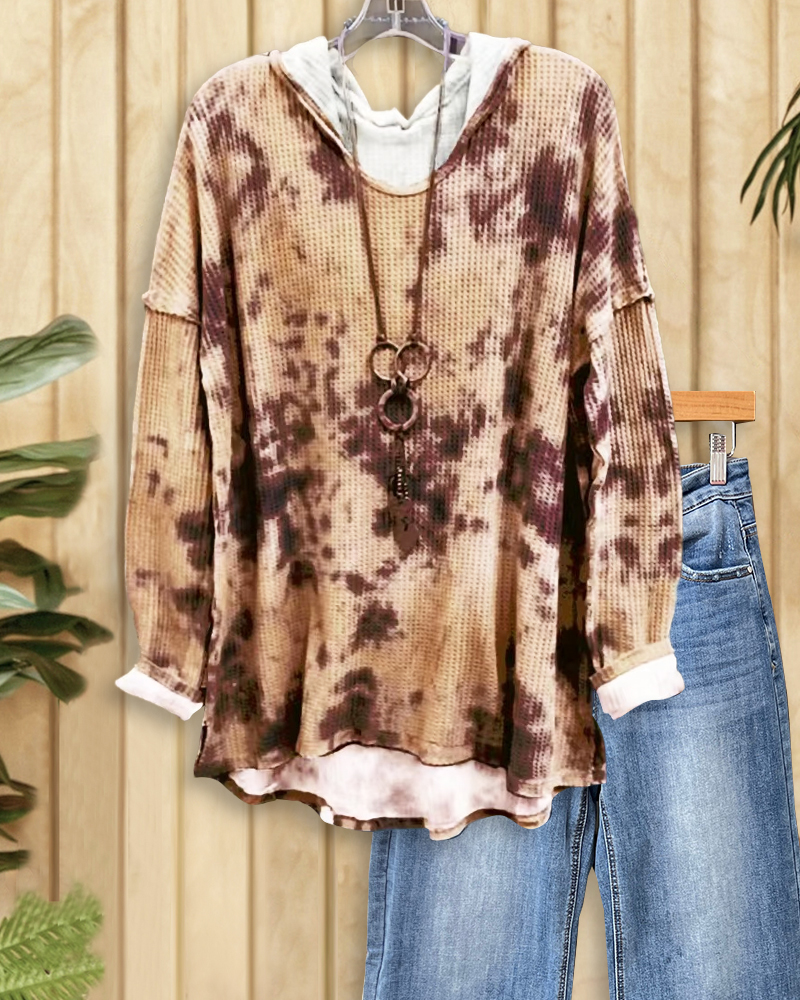 Tie Dye Modern Hooded Waffle Blouse-S.fashion