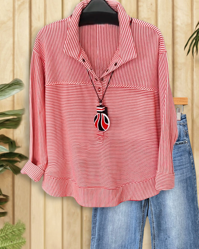 Striped Casual Wear Drop Shoulder Blouse-S.fashion