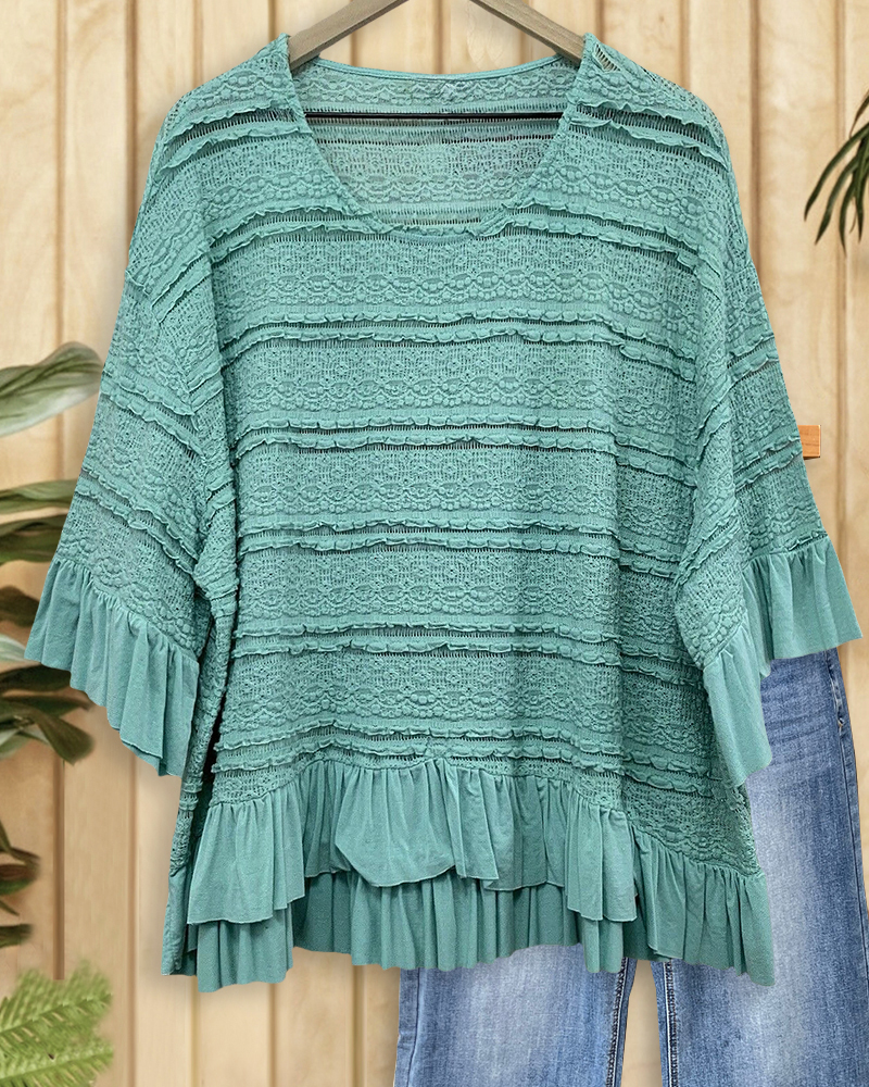 Solid Color Scoop Neck Relaxed Ruffled T-Shirt-S.fashion