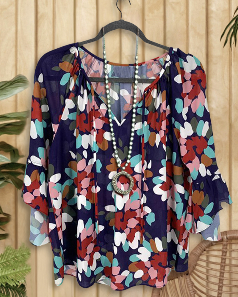 Floral Print Stunning Ruffle Sleeve Blouse-S.fashion