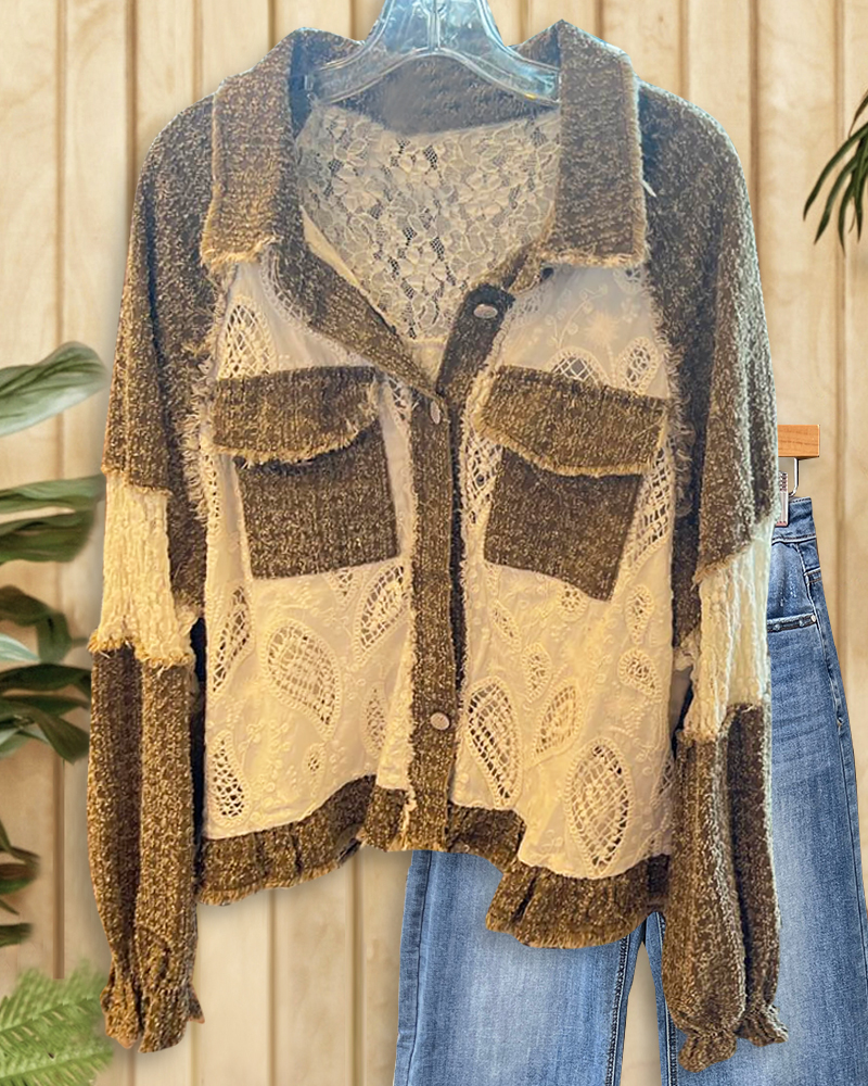 Mixed Patchwork Color Block On-trend Button Blouse-S.fashion
