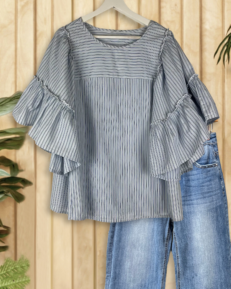 Gap Striped Rocking Bell Sleeve Blouse-S.fashion
