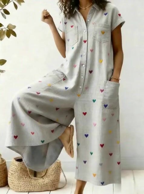 Women'S Casual Jumpsuit With Heart Print-S.fashion