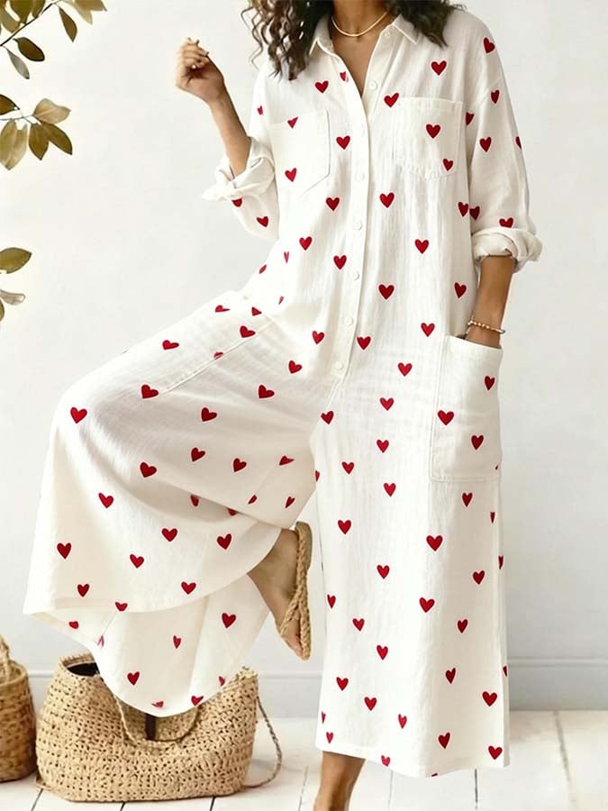 Women'S Casual Jumpsuit With Heart Print-S.fashion