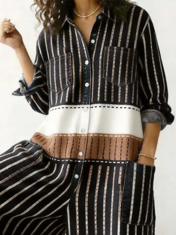 Women'S Casual Striped Color-Block Printed Jumpsuit-S.fashion