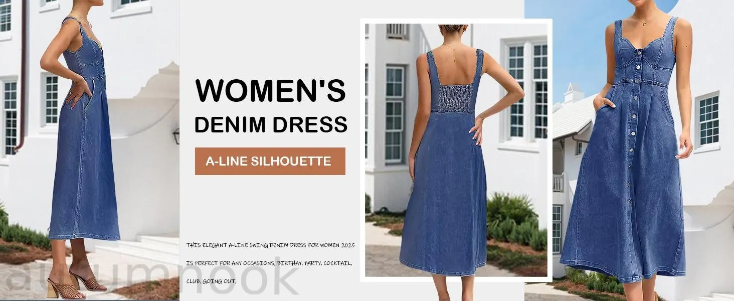 utcoco Women's Sleeveless Denim Midi Dress, Slim-Fit Button-Down Casual Fashion Apparel for Ladies, Style