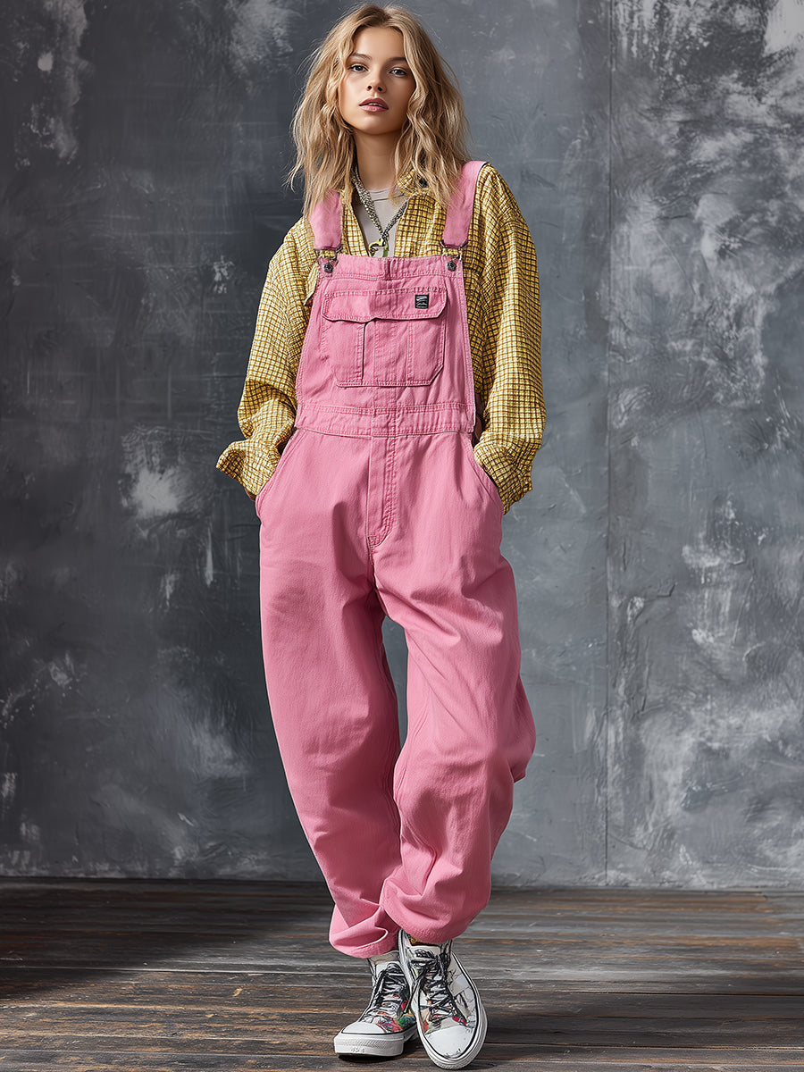 Casual Western Pink Denim Jumpsuit Overalls-S.fashion