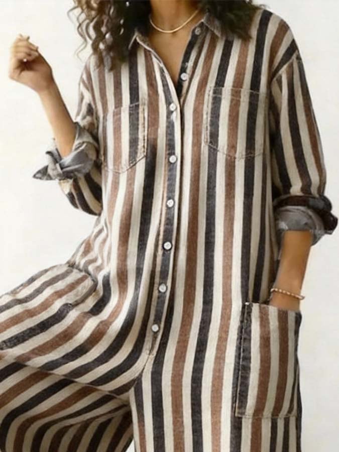 Women'S Casual Striped Color-Block Printed Jumpsuit-S.fashion