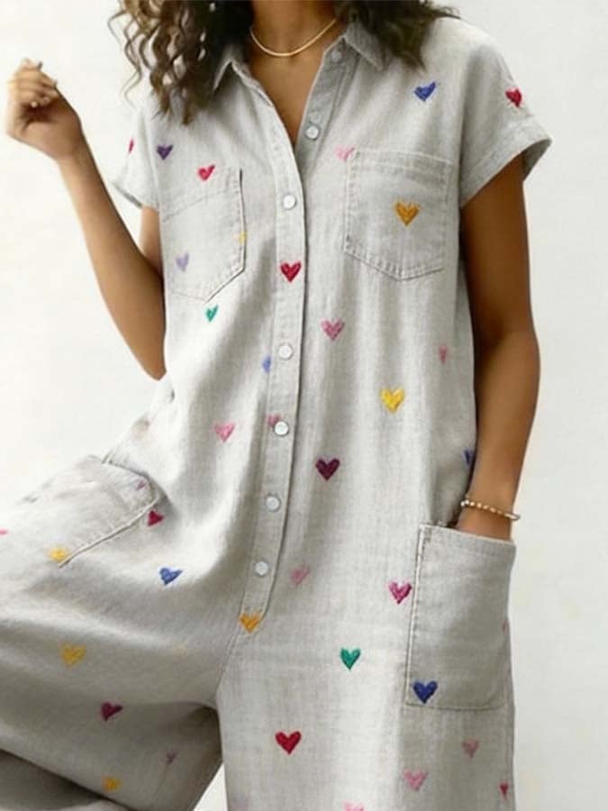 Women'S Casual Jumpsuit With Heart Print-S.fashion