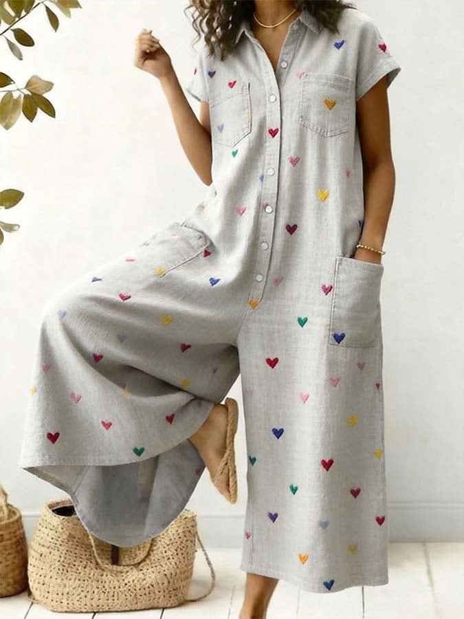 Women'S Casual Jumpsuit With Heart Print-S.fashion