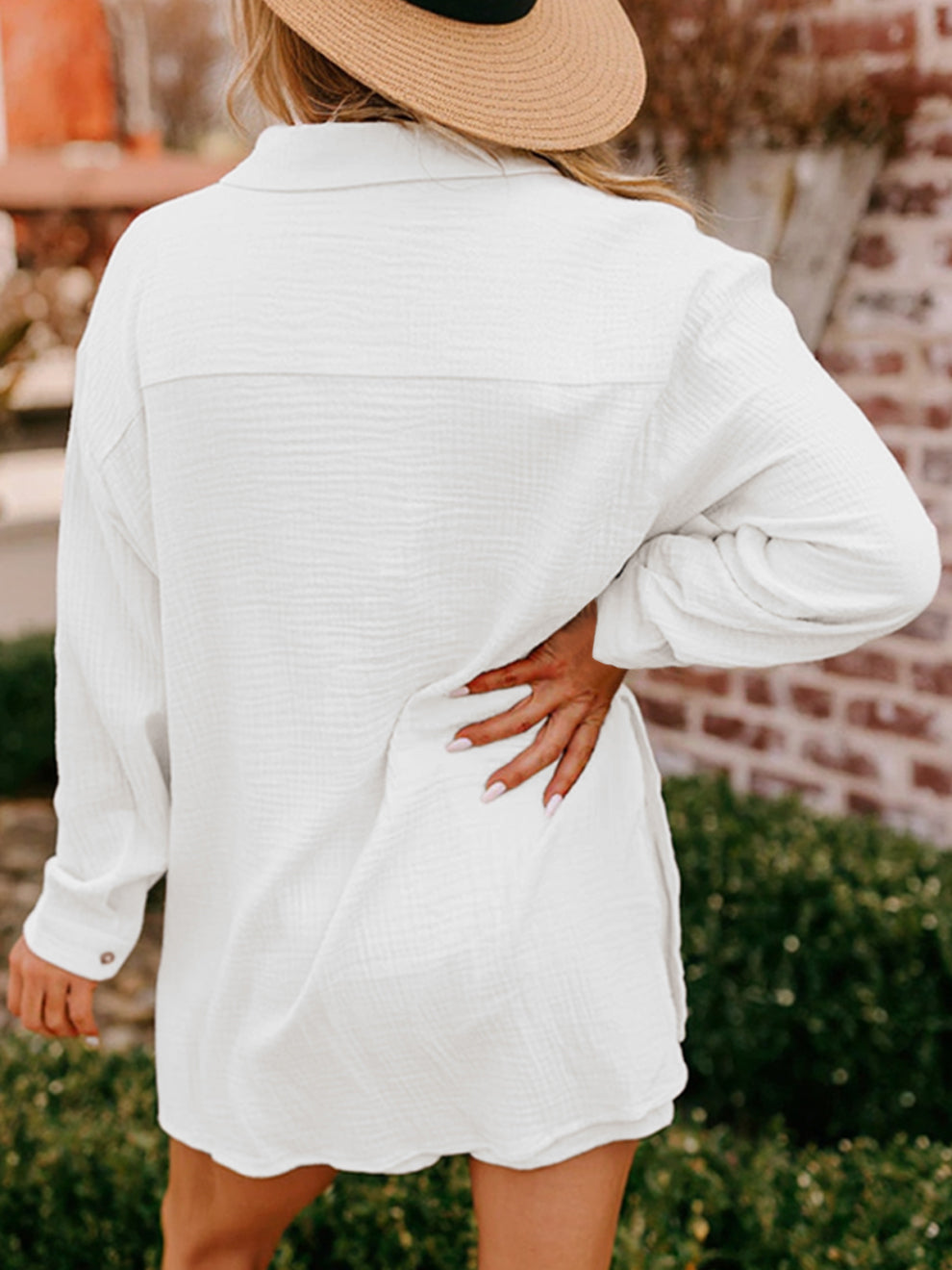 Women's Gauze Button Long-Sleeved and Shorts Set-S.fashion