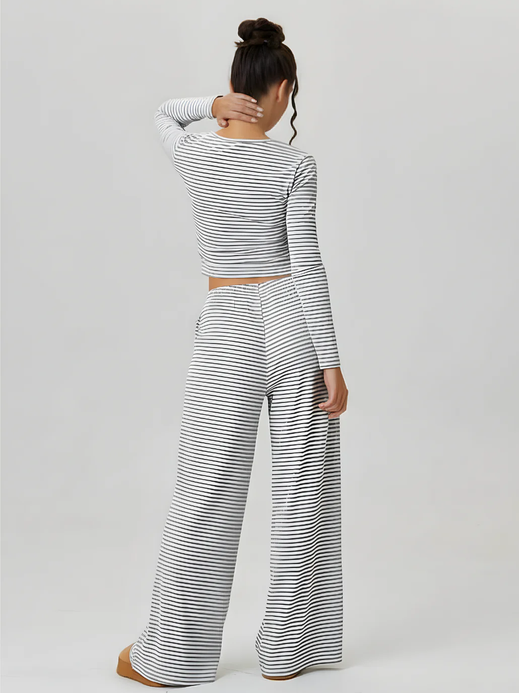 Women's Square Neck Striped Two Piece Set-S.fashion