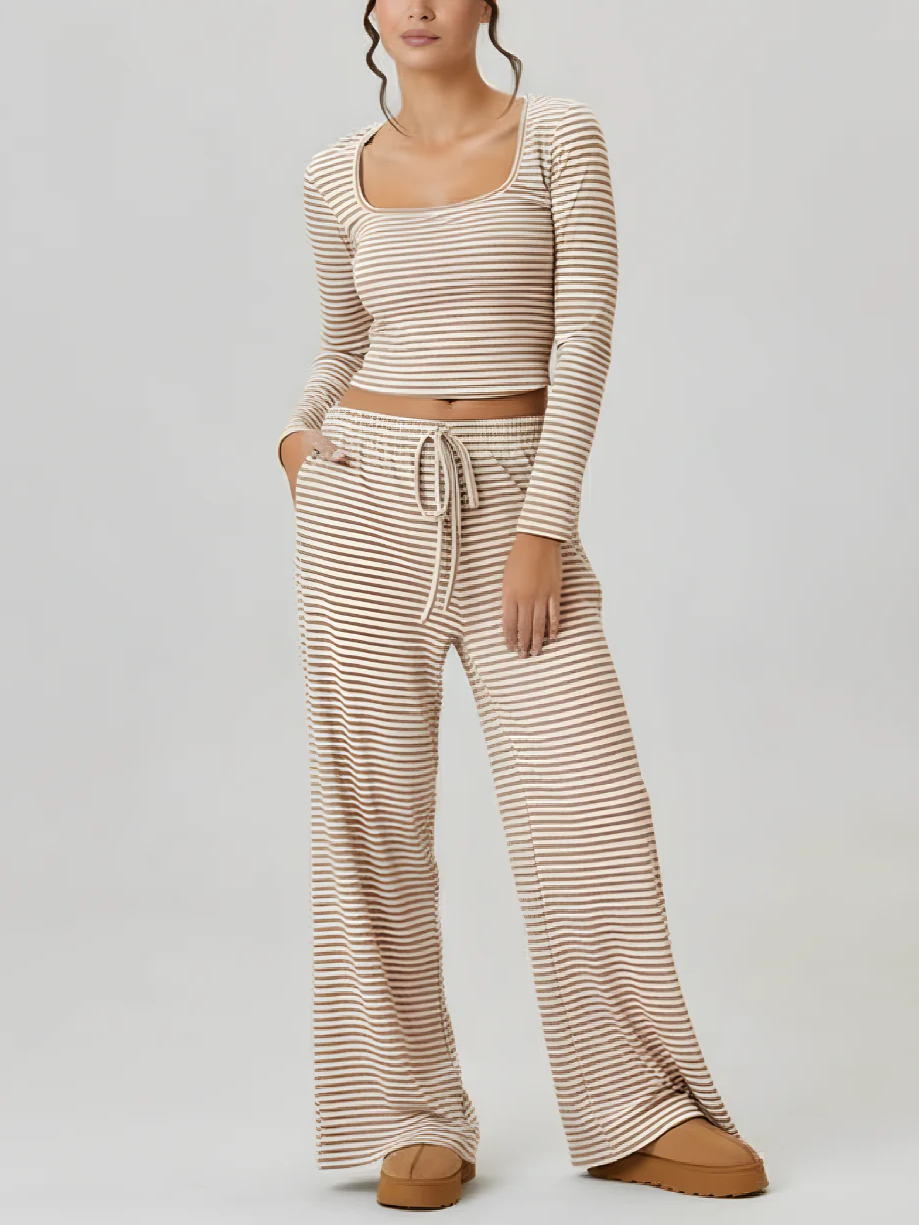 Women's Square Neck Striped Two Piece Set-S.fashion