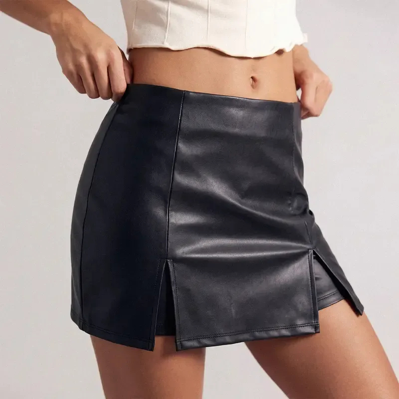 🔥Ending Soon – Grab Yours! Wome's Solid Color Zipper Split Hem High Waist Skirt Shorts