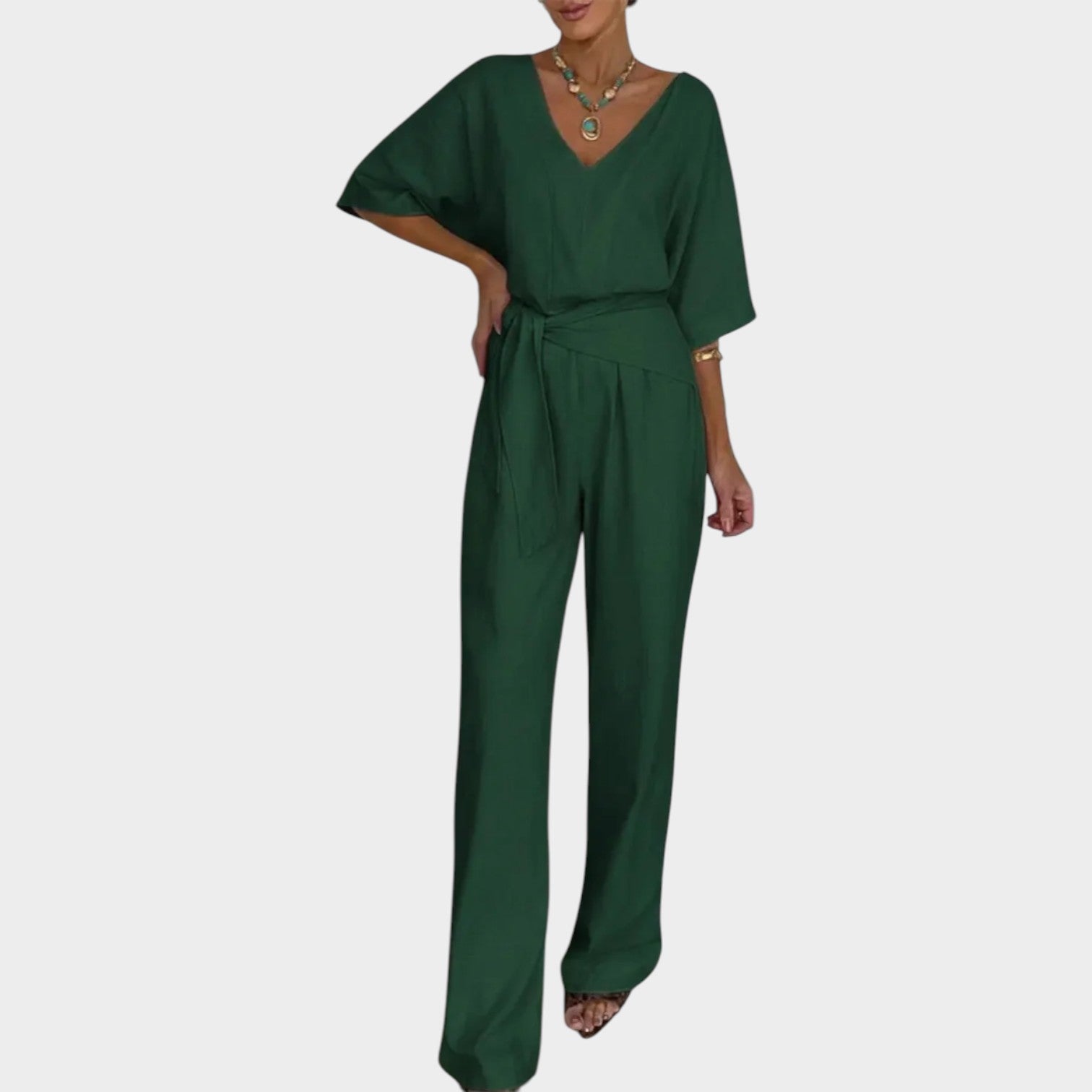 V-Neck Belted Jumpsuit