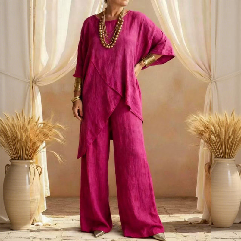 ⏰Women's Two-Piece Loose Fit Outfit with Asymmetrical Top