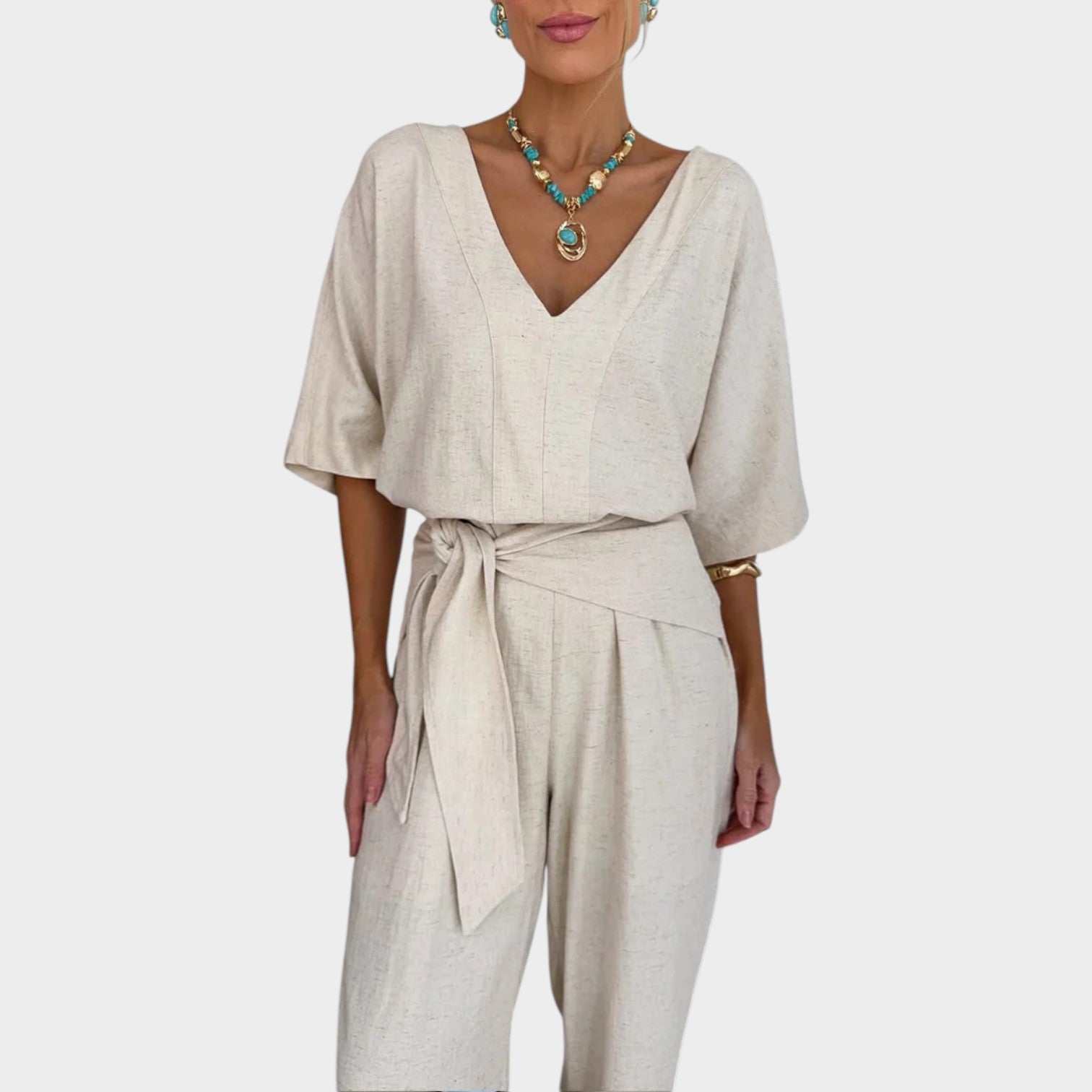 V-Neck Belted Jumpsuit