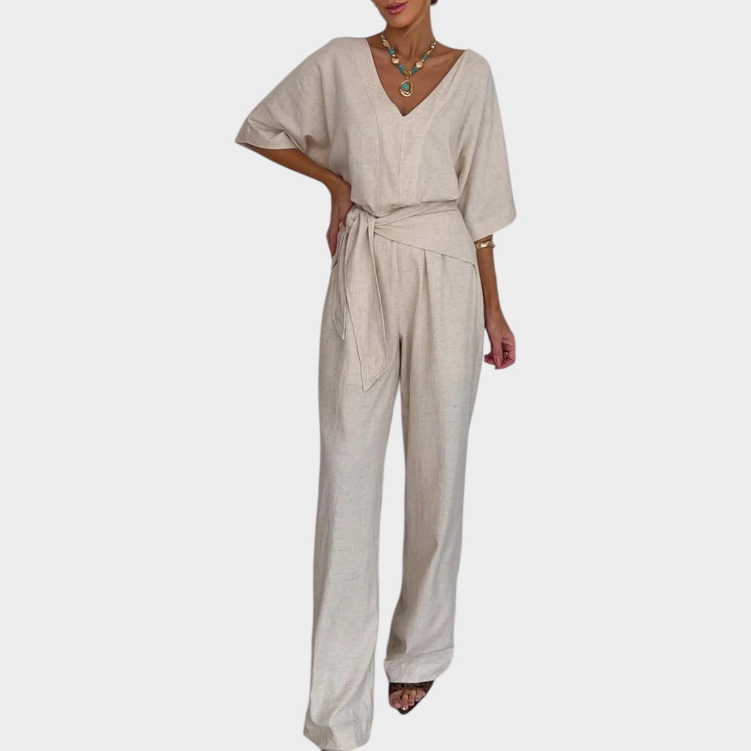 V-Neck Belted Jumpsuit