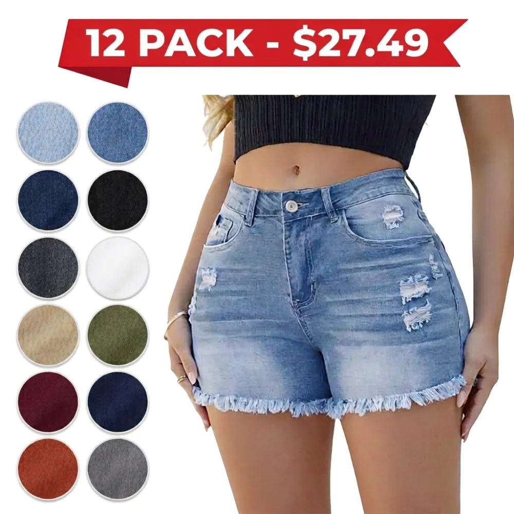Women's Casual Jeans Shorts Retro Washed and Frayed Design（ Athletic Stretch Jeans ）