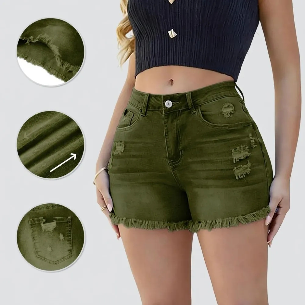 Women's Casual Jeans Shorts Retro Washed and Frayed Design（ Athletic Stretch Jeans ）