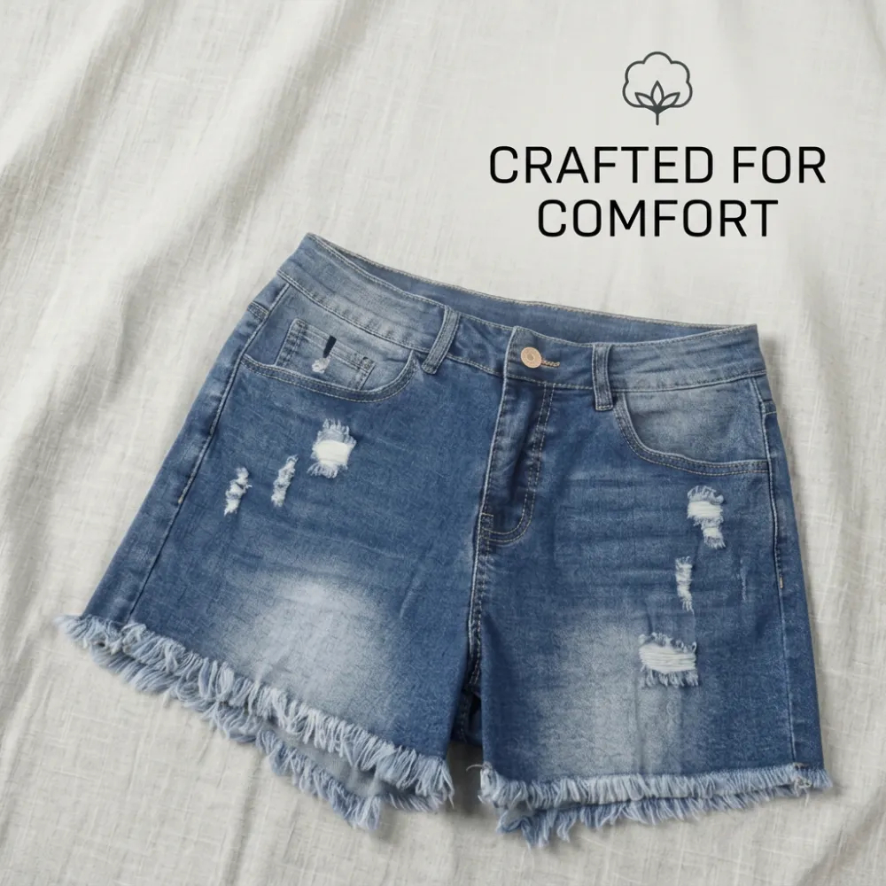 Women's Casual Jeans Shorts Retro Washed and Frayed Design（ Athletic Stretch Jeans ）