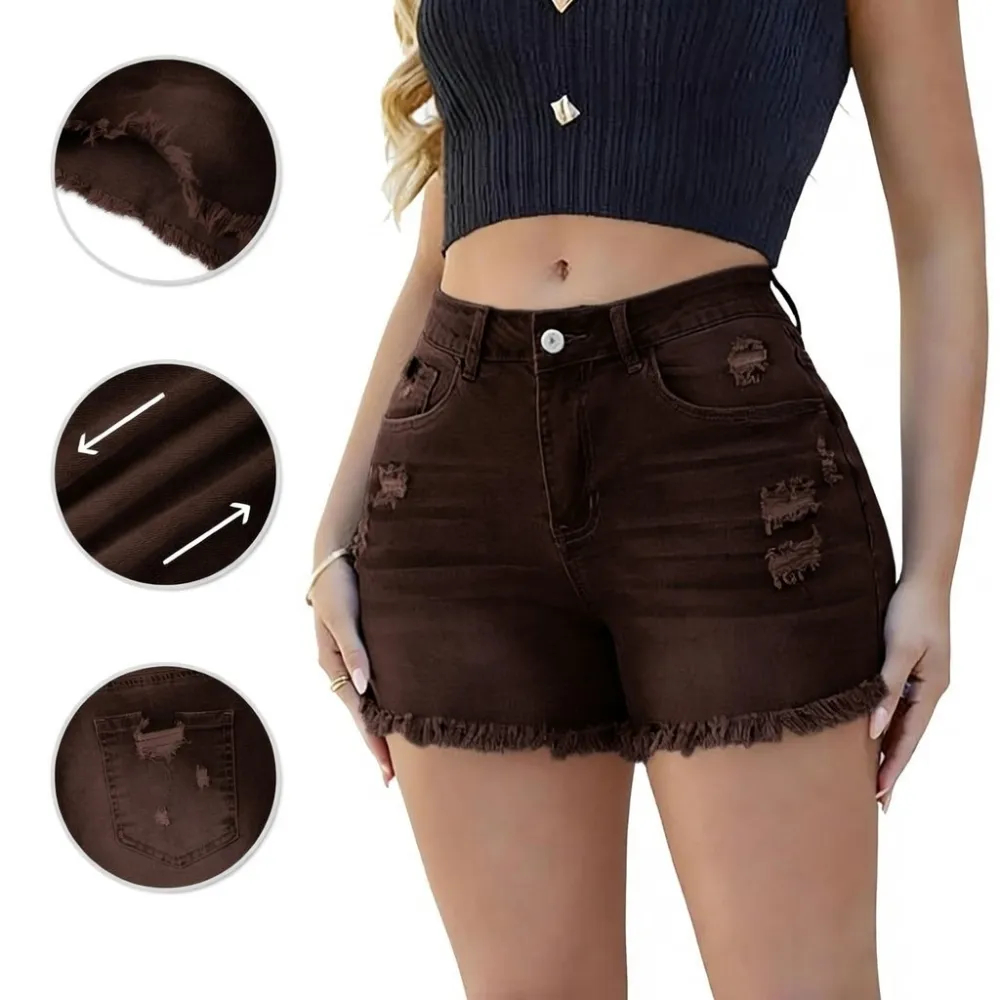 Women's Casual Jeans Shorts Retro Washed and Frayed Design（ Athletic Stretch Jeans ）