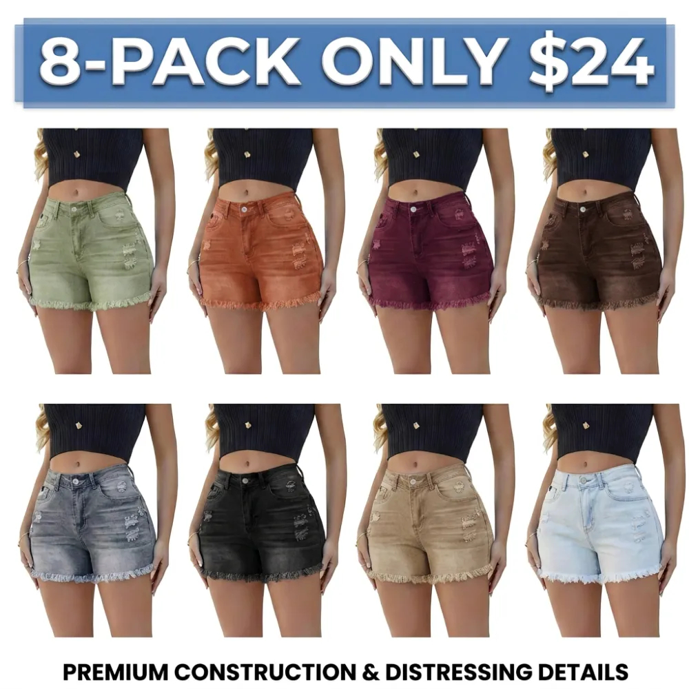 Women's Casual Jeans Shorts Retro Washed and Frayed Design（ Athletic Stretch Jeans ）