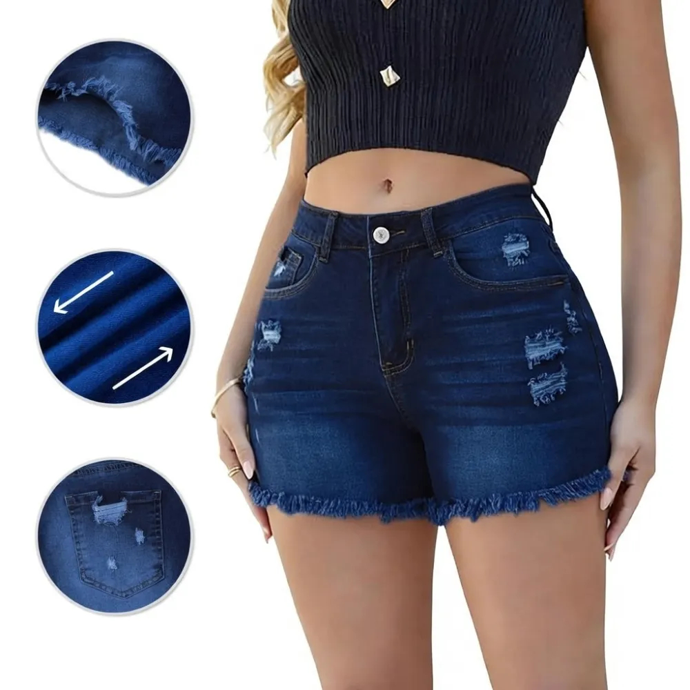 Women's Casual Jeans Shorts Retro Washed and Frayed Design（ Athletic Stretch Jeans ）